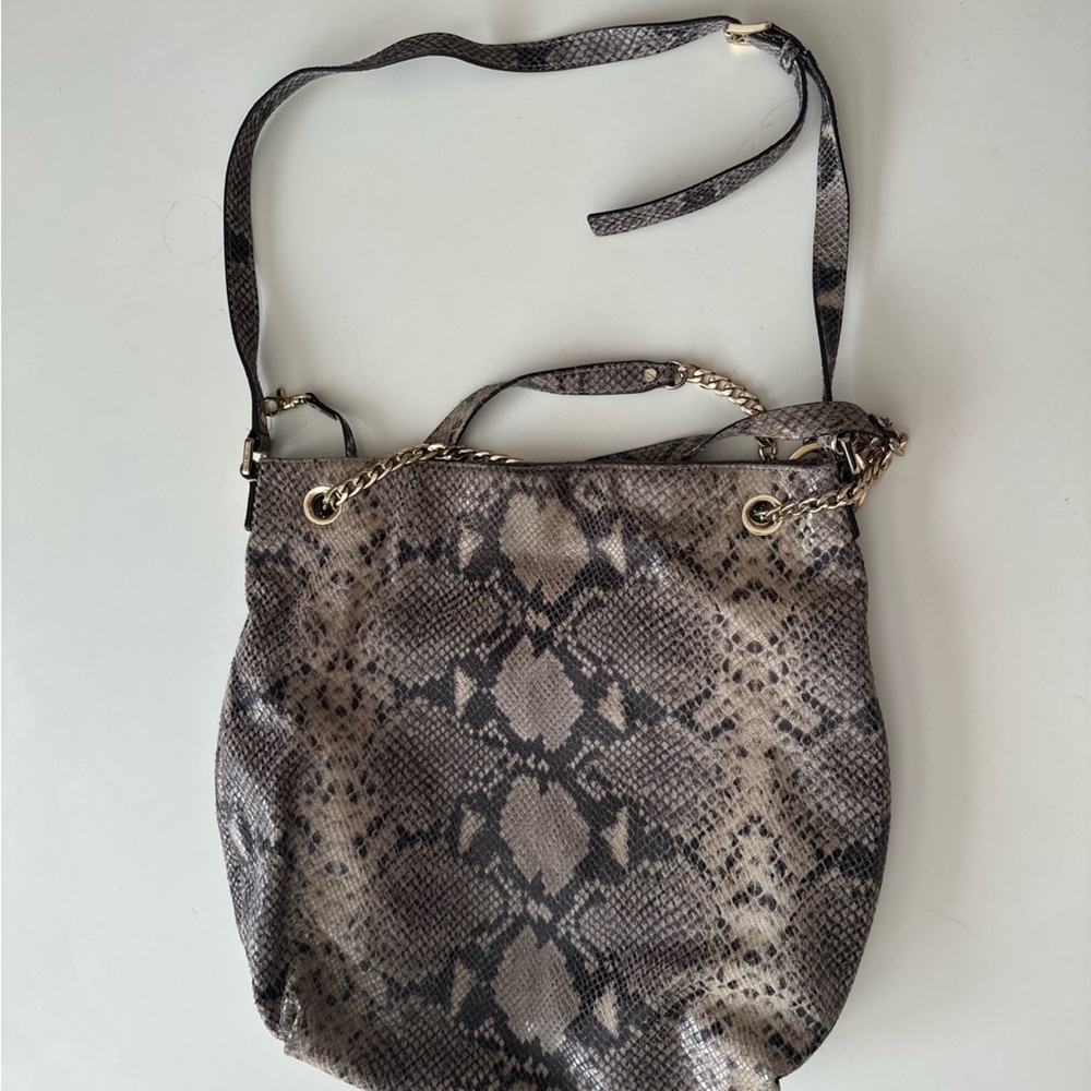 Michael Kors Brown Leather Python Snakeskin Hobo … - image 6